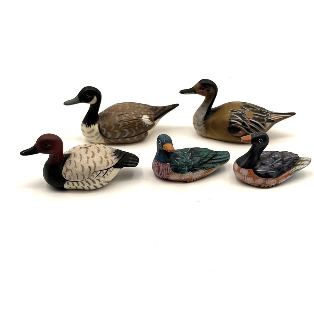 Vintage Enesco 1980 Miniature Duck Decoy Figurines Set of 5 Hong Kong Resin Duck